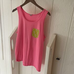 Vintage Malibu Pink Palm Tree Pocket Fruit of the Loom Tank Top Size Medium